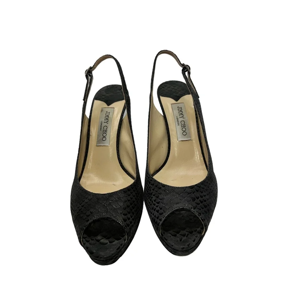 Jimmy Choo 39.5 Full‎ Inclusion Nova Smoke Gray Sling back HEELS